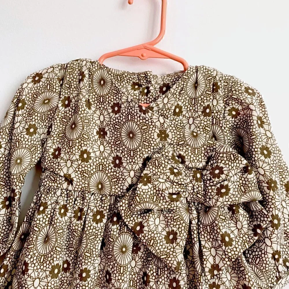 NWT Kate Quinn Organics Baby Girl Long Sleeve Party Bow Nairobi Dress 18-24 mons